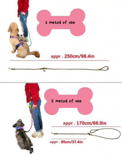 Hands free Waist & Crossbody  Dog Leashes for Walking and Running Durable for 2 dogs