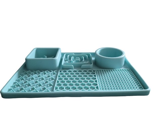  SLOW FEEDER 3 IN 1 DOG BOWL BLUE SIDE