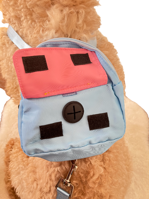 BLUE BACKPACK WITH POO BAG HOLDER