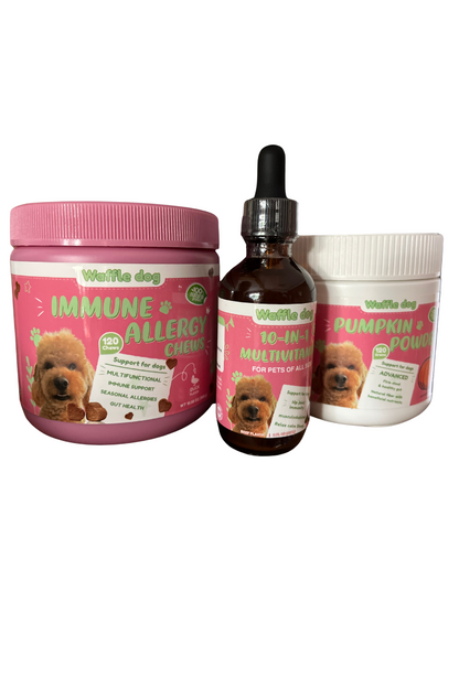 SET OF 3 DOG SUPPLEMENTS SAVE £5 Allergy Immune Dog support| Dog Multivitamins| Dog Pumpkin powder