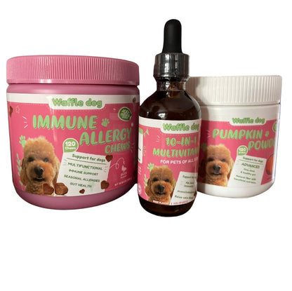 SET OF 3 DOG SUPPLEMENTS SAVE £5 Allergy Immune Dog support| Dog Multivitamins| Dog Pumpkin powder