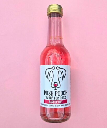 Bottle of Posh Pooch dog wine by WOOF&BREW